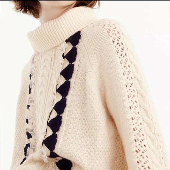 J Crew Wool Blend Embellished Cable Sweater Heather Muslin Size XL - Picture 3 of 11